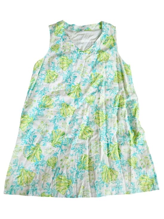 J. Jill Dresses & Skirts - J. Jill Love Linen Sleeveless V-Neck Dress XL Petite Green Aqua Sea Turtle Print